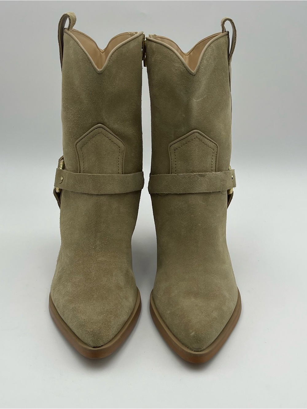 Dolce Vita Kenzen SZ 10 Women Ankle Boots Dark Taupe Suede Harness MSRP $210